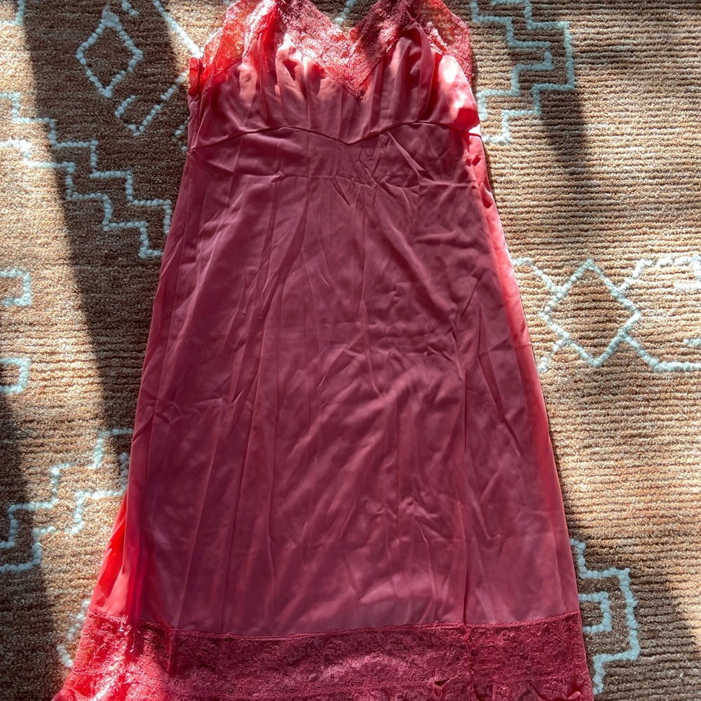 Coral Lace Trim Maxi Slip Dress